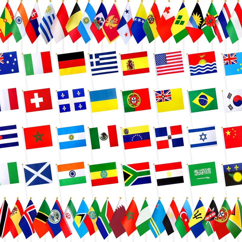 ZLXING 226 Countries International Flags of the World Small Mini Hand Held Flags on Stick,All Countries Flags,8.2 x 5.5 Inch - Image 1